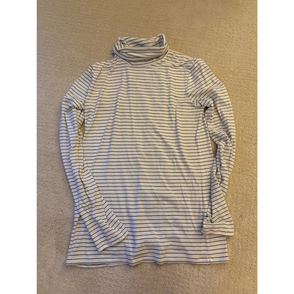 Banana Republic Womens Small White Navy Striped Turtleneck Long Sleeve Top